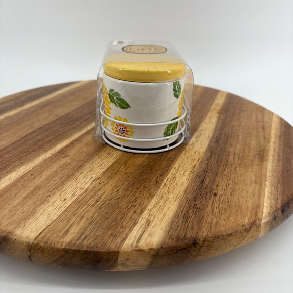 Heartland Hive Sunflower Salt & Pepper Cellars Jars Set Ceramic Metal Holder - Picture 7 of 8